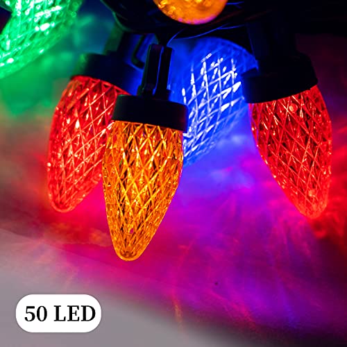 Dazzle Bright 24.5 FT Christmas C9 String Lights, 50 LED 120V Extendable Green Wire Fairy Lights Outdoor with UL Certified for Patio Xmas Tree Wedding Yard Home Party House Decorations (Multi-colored)