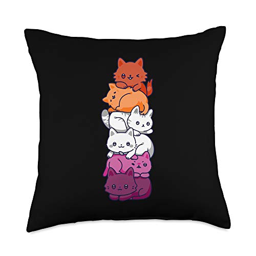 Pure Pride LGBTQ Merch Store Lesbian Pride Cat LGBT Gay Flag Cute Hers and Hers Gifts Throw Pillow, 18x18, Multicolor