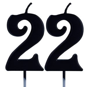 black 22nd birthday candle, number 22 years old candles cake topper, boy or girl party decorations, supplies