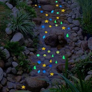 340 Pieces Aquarium Glowing Stones Multi-Colored Sea Shells Decorative Pebble Stones Tank Decorations Rocks Glow in The Dark for Swimming Pool Garden Fish Tank and Aquarium