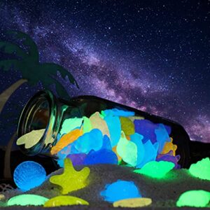 340 Pieces Aquarium Glowing Stones Multi-Colored Sea Shells Decorative Pebble Stones Tank Decorations Rocks Glow in The Dark for Swimming Pool Garden Fish Tank and Aquarium