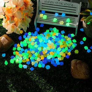 340 Pieces Aquarium Glowing Stones Multi-Colored Sea Shells Decorative Pebble Stones Tank Decorations Rocks Glow in The Dark for Swimming Pool Garden Fish Tank and Aquarium