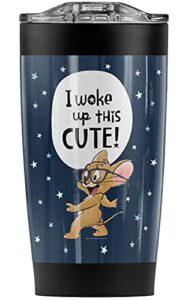 logovision tom and jerry i woke up this cute! stainless steel tumbler 20 oz coffee travel mug/cup, vacuum insulated & double wall with leakproof sliding lid | great for hot drinks and cold beverages