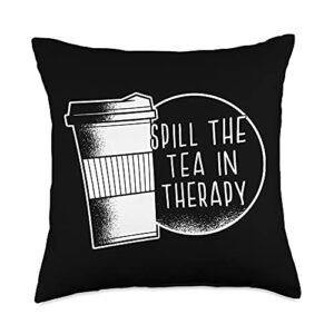 spill the tea in therapy mental health memes spill the tea in therapy reduce stigma mental health meme throw pillow, 18x18, multicolor