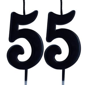 black 55th birthday candle, number 55 years old candles cake topper, woman or man party decorations, supplies