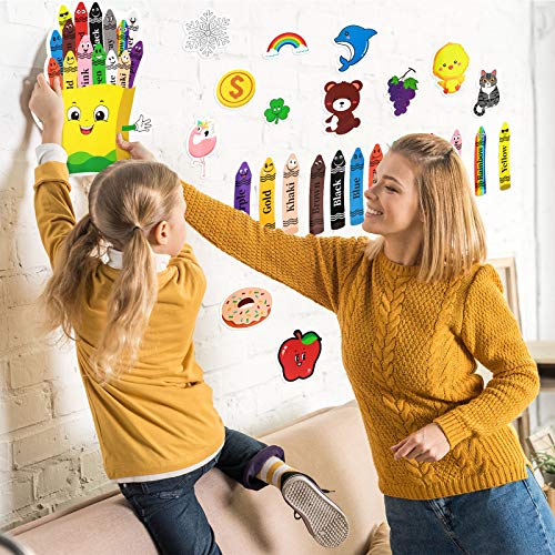 31 Pieces Colorful Crayons Bulletin Board Set Color Poster Crayons Colors Fruit Animal Cutout Resources Colors Cutout with Glue Point Dot for Educational Preschool Learning