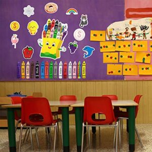 31 Pieces Colorful Crayons Bulletin Board Set Color Poster Crayons Colors Fruit Animal Cutout Resources Colors Cutout with Glue Point Dot for Educational Preschool Learning