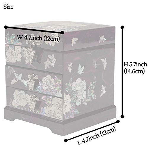 February Mountain Mother of Pearl Jewelry Organizer Storage Box with 2 Drawer Mirror lids- Perfect Display for Earring Necklace Rings Bracelet - Surprise Gifts for Women Decorative Box (Purple)