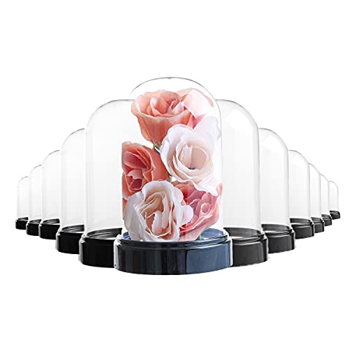 (12 Pack) Plastic Dome Display Case Bell Jar Cloche Bell Jar With Base, For Collectibles Enchanted Rose Small Beer Glasses Centerpieces Plants Rocks Specimens Snow Globes Crafts, Plastic 5.7x 3.6 In