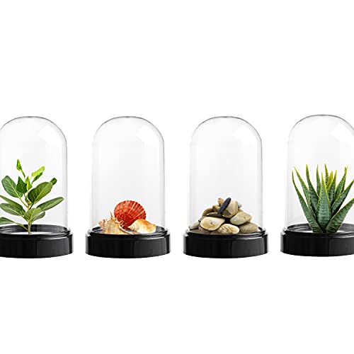 (12 Pack) Plastic Dome Display Case Bell Jar Cloche Bell Jar With Base, For Collectibles Enchanted Rose Small Beer Glasses Centerpieces Plants Rocks Specimens Snow Globes Crafts, Plastic 5.7x 3.6 In