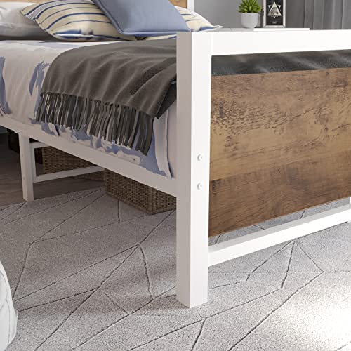 Catrimown Twin Bed Frames with Headboard, Twin Platform Bed Frame with Strong Slat Support, Twin Bed Frames for Kids, Under Bed Storage, Twin Bed Frame No Box Spring Needed, White