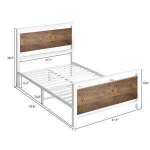 Catrimown Twin Bed Frames with Headboard, Twin Platform Bed Frame with Strong Slat Support, Twin Bed Frames for Kids, Under Bed Storage, Twin Bed Frame No Box Spring Needed, White