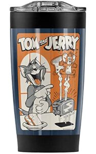 logovision tom and jerry toast! stainless steel tumbler 20 oz coffee travel mug/cup, vacuum insulated & double wall with leakproof sliding lid | great for hot drinks and cold beverages