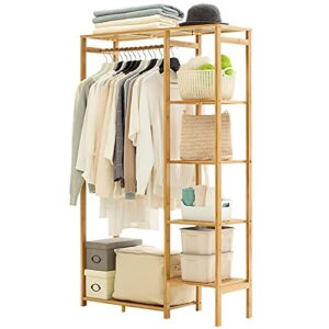 jotsport bamboo clothing rack with 6 tier storage shelf multifunctional garment organizer wardrobe closet for guest room kids baby bedroom entryway