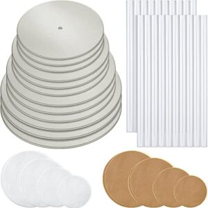 112 pieces cake board kit sturdy round cake board 4 inch, 6 inch, 8 inch, 10 inch with parchment paper round and plastic cake dowel rod cake separator plate for tiered cake for party wedding birthday