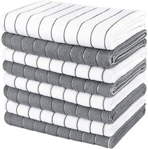 aidea dish towels-8pack, 15”x25”, super soft and absorbent, multi-purpose microfiber kitchen towels for home, kitchen-white/grey