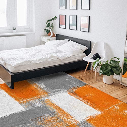 Olivefox Rugs Abstract Geometric Oil Painting Orange Non-Slip Stain-Proof Accent Area Rug for Bedroom Living Room Home Decoration, 3x5 Feet Soft Rectangle Carpet Super Absorbent