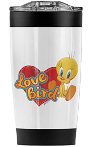 looney tunes tweety love bird valentine's day stainless steel tumbler 20 oz coffee travel mug/cup, vacuum insulated & double wall with leakproof sliding lid | great for hot drinks and cold beverages