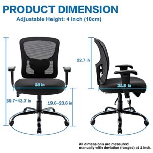 Bigroof Big and Tall Office Chair 400lbs, Ergonomic Mesh Desk Computer Chair with Adjustable Lumbar Support Arms High Back Wide Seat Task Executive Rolling Swivel Chair for Women Men, Heavy People