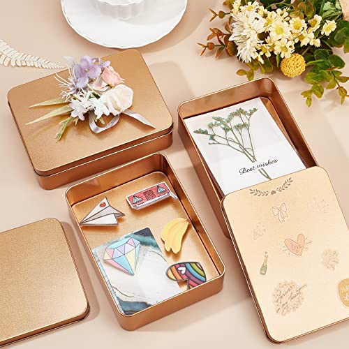 OLYCRAFT 5pcs Rectangular Tin Box Matte Gold Metal Tin Box with Lids Tinplate Boxes Mini Portable Box Containers for Beads Jewelry Storage Valentine's Day Easter Decoration 6.0x4.4x1.6 Inch