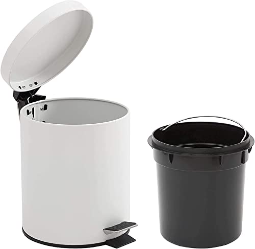 Addison Home 1.3 Gallon / 5 Liter, Steel Step Trash Can with Removable Inner Bucket, Matte White