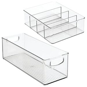 mDesign Kitchen Plastic Storage Organizer Combo Set of 2 Bins - For Kitchen, Pantry, Cabinet, Fridge/Freezer for Organizing Snacks, Produce, Vegetables, Pasta Food, 2 Piece Set - Clear