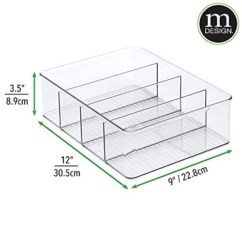 mDesign Kitchen Plastic Storage Organizer Combo Set of 2 Bins - For Kitchen, Pantry, Cabinet, Fridge/Freezer for Organizing Snacks, Produce, Vegetables, Pasta Food, 2 Piece Set - Clear