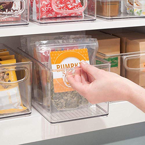 mDesign Kitchen Plastic Storage Organizer Combo Set of 2 Bins - For Kitchen, Pantry, Cabinet, Fridge/Freezer for Organizing Snacks, Produce, Vegetables, Pasta Food, 2 Piece Set - Clear