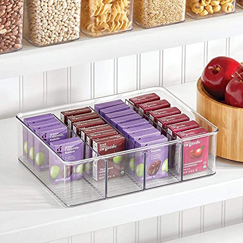 mDesign Kitchen Plastic Storage Organizer Combo Set of 2 Bins - For Kitchen, Pantry, Cabinet, Fridge/Freezer for Organizing Snacks, Produce, Vegetables, Pasta Food, 2 Piece Set - Clear