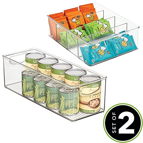 mDesign Kitchen Plastic Storage Organizer Combo Set of 2 Bins - For Kitchen, Pantry, Cabinet, Fridge/Freezer for Organizing Snacks, Produce, Vegetables, Pasta Food, 2 Piece Set - Clear