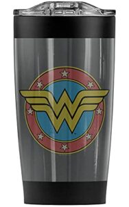 logovision wonder woman vintage emblem stainless steel tumbler 20 oz coffee travel mug/cup, vacuum insulated & double wall with leakproof sliding lid | great for hot drinks and cold beverages