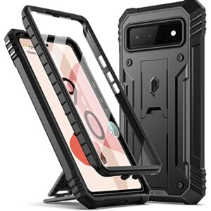 Poetic Revolution Case for Google Pixel 6 5G, Built-in Screen Protector Work with Fingerprint ID, Full Body Rugged Shockproof Protective Cover Case with Kickstand, Black