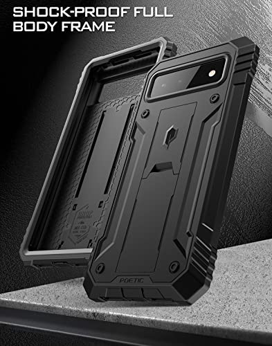 Poetic Revolution Case for Google Pixel 6 5G, Built-in Screen Protector Work with Fingerprint ID, Full Body Rugged Shockproof Protective Cover Case with Kickstand, Black