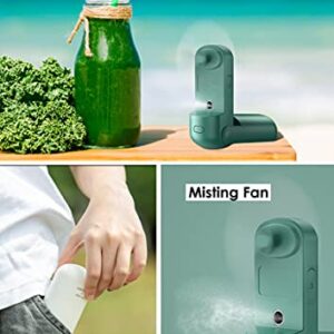 HonHey Handheld Fan Misting Fan, 3 in 1 Hand Fan, Portable Mini Fan with Rechargeable Battery Operated and 3 Adjustable Speed[6-13-20 Working Hours], Foldable Personal Fan for Girls Women Travelling (Green)