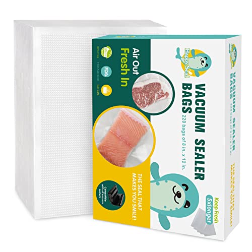 Happy Seal Vacuum Sealer Bags, 220 Quart 8" x12" PreCut Food Storage Bags, Seal a Meal, BPA Free, Heavy Duty, Commercial Grade, Sous Vide