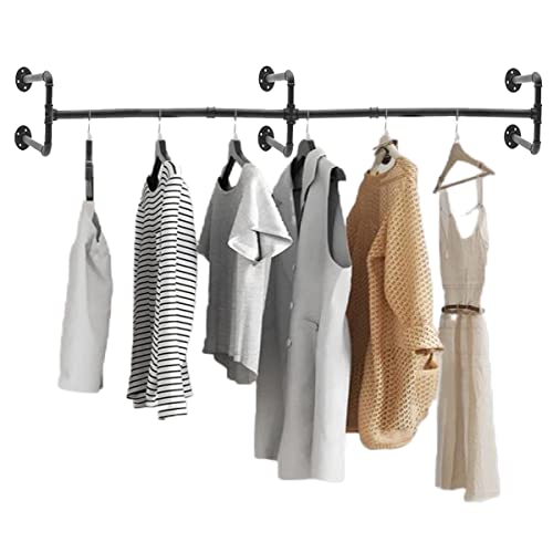 LoftPaipes Industrial Pipe Clothes Rack, Heavy Duty Wall Mounted Black Iron Garment Bar,Detachable Garment Rack,Multi-purpose Hanging Rod for Closet Storage, 70.9" L × 10.4" W