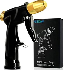 esow garden hose nozzle, 100% heavy duty metal spray gun with full brass nozzle, high pressure watering nozzle, adjustable spray water flow for watering plants, showering pet, washing car, cleaning