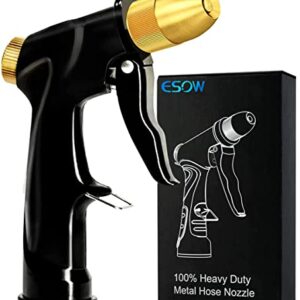 ESOW Garden Hose Nozzle, 100% Heavy Duty Metal Spray Gun with Full Brass Nozzle, High Pressure Watering Nozzle, Adjustable Spray Water Flow for Watering Plants, Showering Pet, Washing Car, Cleaning