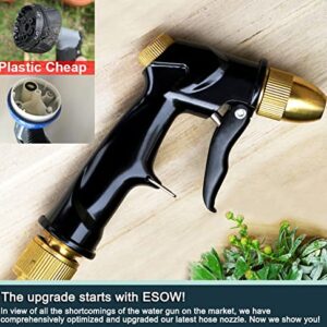 ESOW Garden Hose Nozzle, 100% Heavy Duty Metal Spray Gun with Full Brass Nozzle, High Pressure Watering Nozzle, Adjustable Spray Water Flow for Watering Plants, Showering Pet, Washing Car, Cleaning