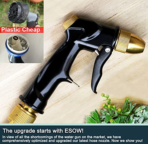 ESOW Garden Hose Nozzle, 100% Heavy Duty Metal Spray Gun with Full Brass Nozzle, High Pressure Watering Nozzle, Adjustable Spray Water Flow for Watering Plants, Showering Pet, Washing Car, Cleaning