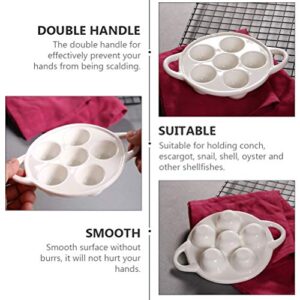 FRCOLOR White Ceramic Escargot Plates, 6 Holes Scargot Cooking Dish Mushroom Escargot Plate Dishes for Cooking Baking Escargot Baking Dish