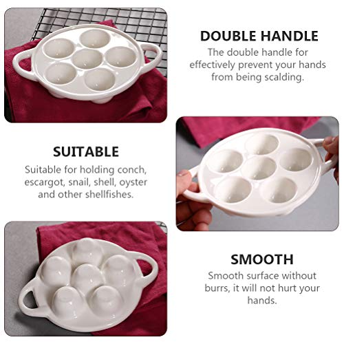 FRCOLOR White Ceramic Escargot Plates, 6 Holes Scargot Cooking Dish Mushroom Escargot Plate Dishes for Cooking Baking Escargot Baking Dish