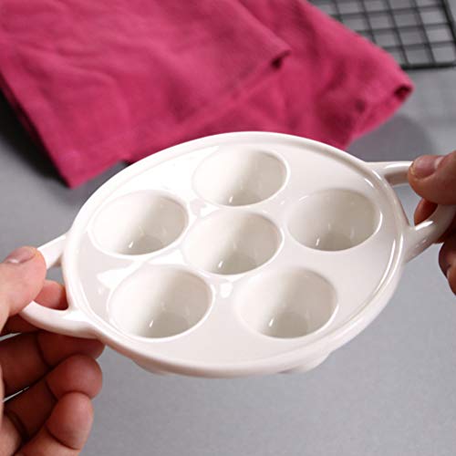 FRCOLOR White Ceramic Escargot Plates, 6 Holes Scargot Cooking Dish Mushroom Escargot Plate Dishes for Cooking Baking Escargot Baking Dish