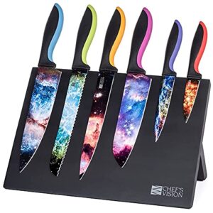 chef's vision cosmos knife set bundled with behold free standing magnetic holder black
