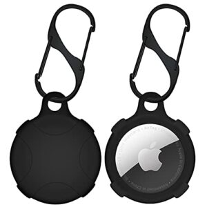 2 pack airtag case, shock resistant silicone case for airtag with keychain, portable protective bumper case cover for airtag key finder phone finder with carabiner (black)