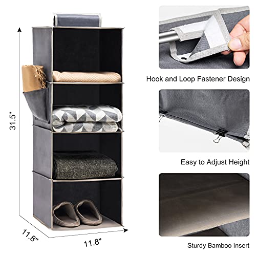 YOUDENOVA Hanging Closet Organizers and Storage, 4-Shelf Closet Hanging Storage Shelves for Closet, Grey