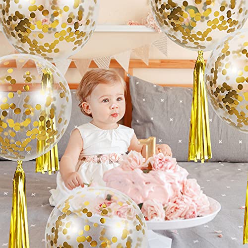 30 Pieces 24 Inch Jumbo Bubble Gold Confetti Balloons Including 10 Bobo Balloons with 10 Bags Gold Confetti and 10 Shiny Gold Tassels for Wedding Birthday Party Anniversary Christmas Decorations