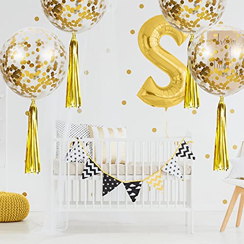 30 Pieces 24 Inch Jumbo Bubble Gold Confetti Balloons Including 10 Bobo Balloons with 10 Bags Gold Confetti and 10 Shiny Gold Tassels for Wedding Birthday Party Anniversary Christmas Decorations
