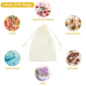 LGCLGY 100PCS Organza bags 4 x 6 inch, Mesh Jewelry Bag, Organza Drawstring Bags, Wedding Favor Bags With Drawstring, Jewelry Bags/Pouches for Wedding Party Christmas Favor Gift Bags (Beige)