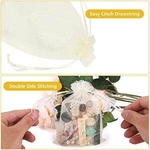 LGCLGY 100PCS Organza bags 4 x 6 inch, Mesh Jewelry Bag, Organza Drawstring Bags, Wedding Favor Bags With Drawstring, Jewelry Bags/Pouches for Wedding Party Christmas Favor Gift Bags (Beige)